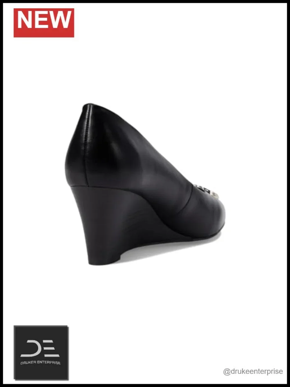 Women's Faux Leather Wedge Pumps Pointed Toe Metal Embellishment Comfort Heels